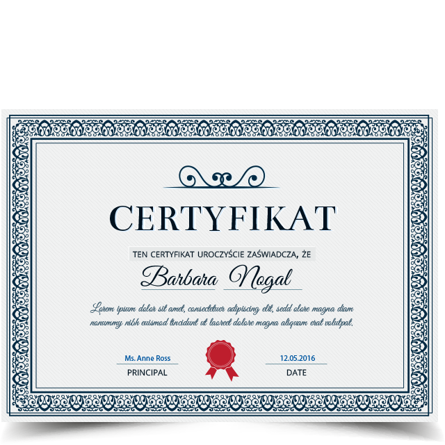Certyfikat - Kancelaria Tłumaczeniowa Paula Dejer